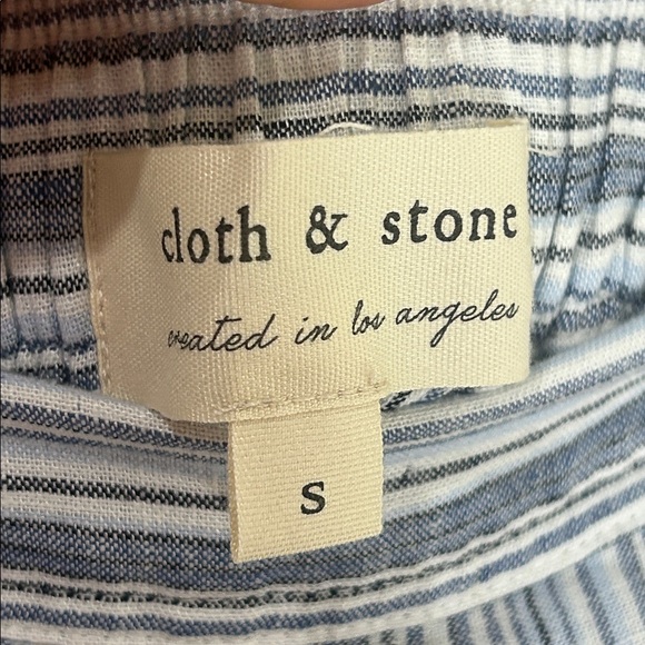 NWOT CLOTH & STONE Linen Blend Raw Hem Cropped Pants Blue Stripe Size Small - Picture 4 of 15
